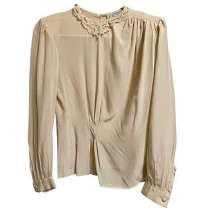 Emmanuelle Khanh Vintage Silk Crepe Cream Blouse Cutwork Collar Back Button 36